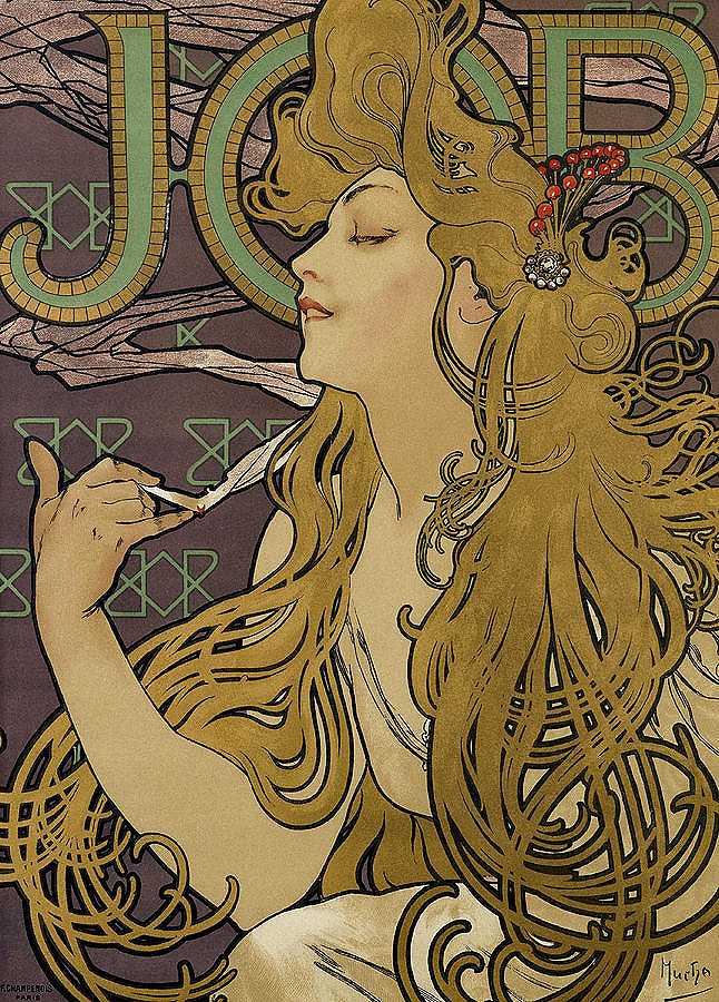 工作，纸张品牌，香烟`Job, Brand of Papers a Cigarette by Alphonse Mucha