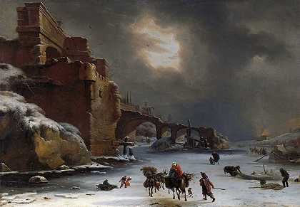 冬天的城墙`City Walls in Winter (c. 1650 ~ c. 1670) by Willem Schellinks