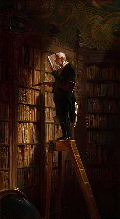 书呆子，1850年`The Bookworm, 1850 by Carl Spitzweg