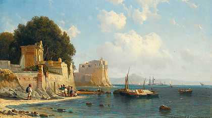索伦托附近的海岸线`Coastline Near Sorrento (1857) by Alexei Petrovich Bogoliubov