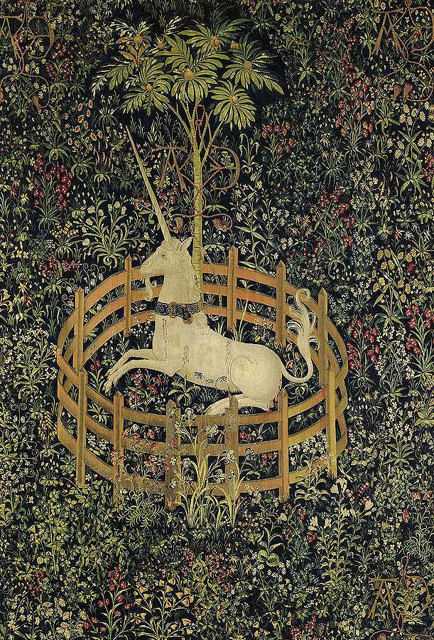独角兽在花园里休息`The Unicorn Rests in a Garden by Netherlandish School