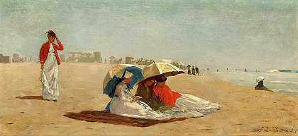 东汉普顿海滩，长岛，1874年`East Hampton Beach, Long Island, 1874 by Winslow Homer