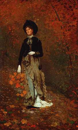 秋天，优雅的女士`Autumn, Elegant Lady by Winslow Homer
