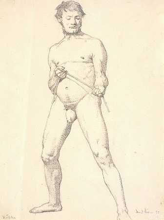带着绳子站着的男学院模特`Stående mandlig akademimodel med et tov (1832) by Christen Købke