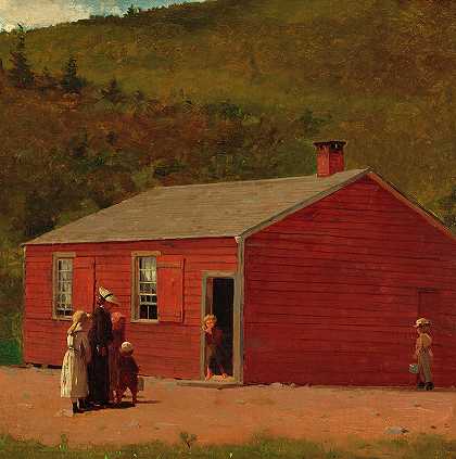 上课时间，红色校舍`School Time, Red Schoolhouse by Winslow Homer
