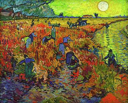 蒙马古尔阿尔勒的红葡萄园`Red Vineyard at Arles, Montmajour by Vincent van Gogh