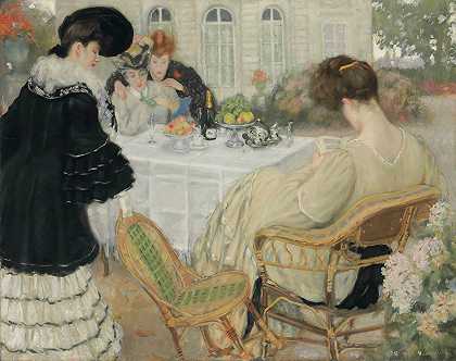 女士们喝茶`Ladies taking Tea (1902) by Henry Caro-Delvaille