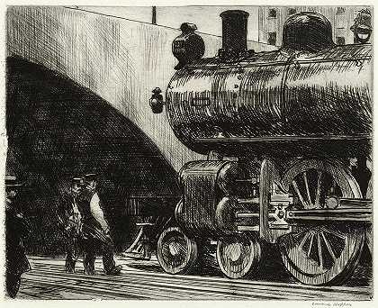 火车头，1923年`The Locomotive, 1923 by Edward Hopper