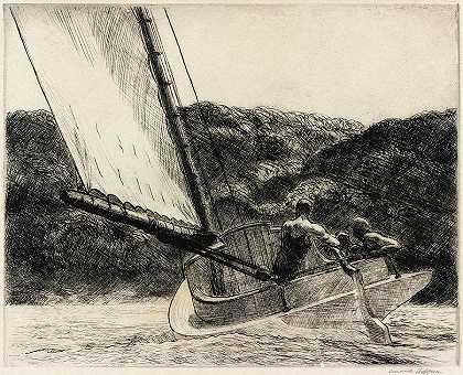 猫船，1922年`The Cat Boat, 1922 by Edward Hopper