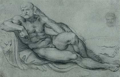 研究赫拉克勒斯休息时，分别研究他的头和脚`Study of Hercules Resting, with Separate Studies of His Head and Foot (1595~97) by Annibale Carracci