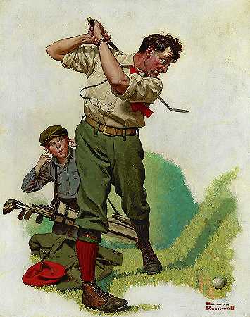 高尔夫球手，1920年`The Golfer, 1920 by Norman Rockwell