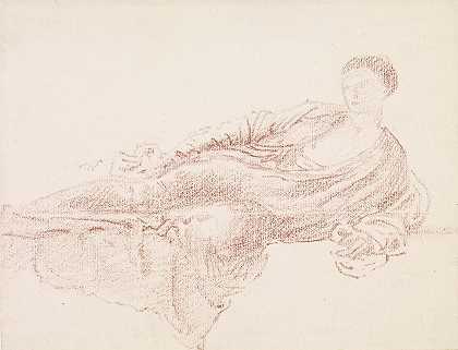 一个斜倚人像的女性褶皱研究`Female – Drapery Study of a Reclining Figure by Sir Edward Coley Burne-Jones