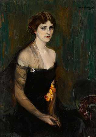 奥维尔·E·巴布科克夫人的肖像`Portrait of Mrs. Orville E. Babcock (1911) by Joaquín Sorolla