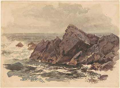 岩石海景`Seascape with Rocks (c. 1890s) by William Trost Richards