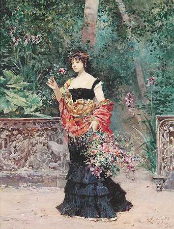 公园里的淑女`Elegante Dame im Park (1899) by Ludovico Marchetti