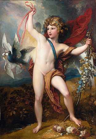 丘比特放出两只鸽子`Cupid Releasing Two Doves (1798) by Benjamin West