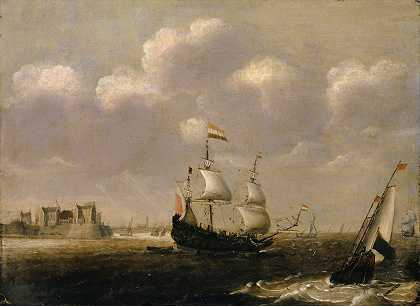 港口前的船只`Ships in Front of a Harbour (1620~30) by Claes Claesz. Wou