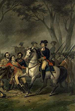马背上的华盛顿在莫农加希拉战役中`Washington on Horseback during the Battle of the Monongahela by American History