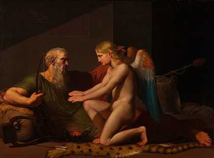 阿纳克里翁接见丘比特`Cupid Received By Anacreon (1806) by C.F. Høyer