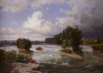 1848年出现的圣安东尼瀑布`St. Anthony Falls as It Appeared in 1848 (1855) by Henry Lewis