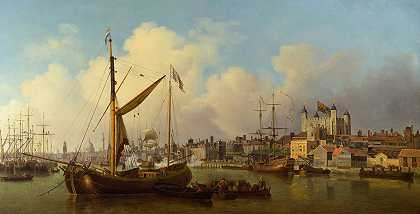 泰晤士河和伦敦塔据说位于国王河畔生日`The Thames and the Tower of London Supposedly on the Kings Birthday by Samuel Scott