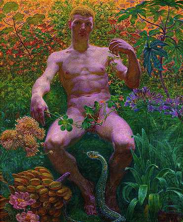 亚当，伊甸园`Adam, The Garden of Eden by Kristian Zahrtmann