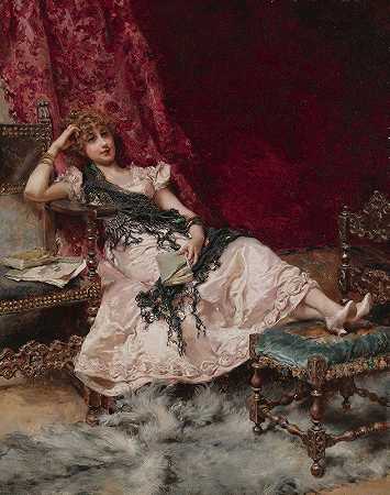安息的女人（白日梦）`Mujer En Reposo (Daydreams) (1886) by Daniel Hernández Morillo