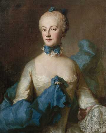 巴伐利亚州玛丽·安妮·何塞的肖像，巴登的玛格拉文`Portrait de Marie~Anne~Josèphe de Bavière, margravine de Bade (1750) by Georg Desmarées