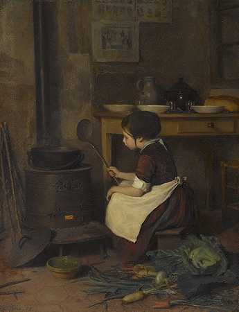 小厨师`The Little Cook (La Petite Cuisinière) (1858) by Pierre Edouard Frère