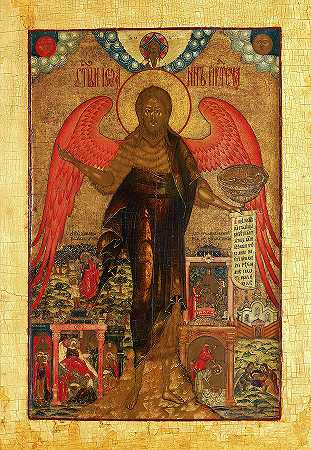 沙漠中的天使，先行者圣约翰`Angel in the Desert, Saint John the Forerunner by Russian Icon