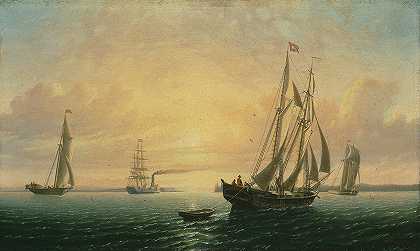 缅因州巴斯的简号帆船`The Schooner Jane of Bath, Maine (1857) by William Bradford