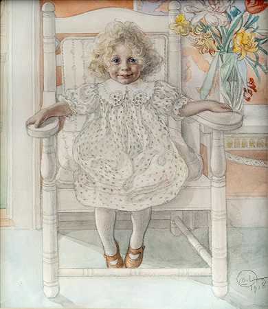 英加·玛丽亚·蒂尔肖像`Portrait of Inga~Maria Thiel (1900) by Carl Larsson