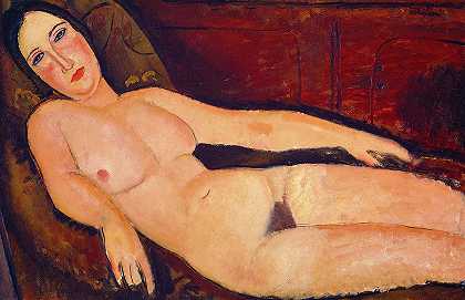 在沙发上裸体，1918年`Nude on a Divan, 1918 by Amedeo Modigliani