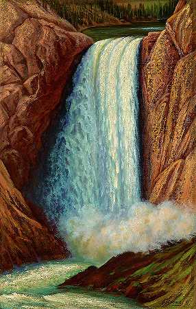 黄石瀑布`Yellowstone Falls by Grafton Tyler Brown