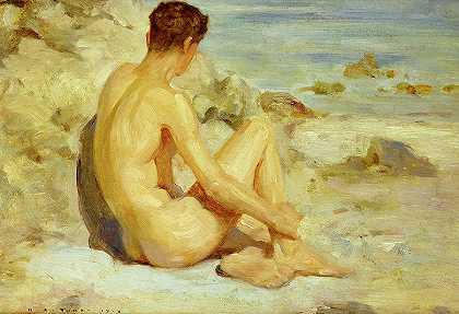 海滩上的男孩，夏天`Boy on a Beach, Summer by Henry Scott Tuke