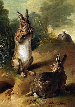 兔子，1720`Rabbits, 1720 by Francois Desportes