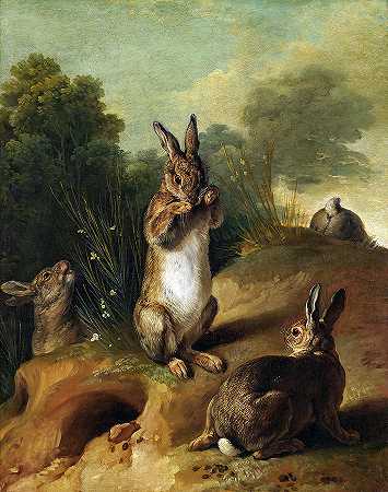 兔子`Rabbits by Francois Desportes