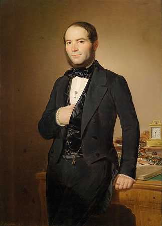 桌子前一位绅士的肖像`Bildnis eines Herrn vor Schreibkommode (1854) by Joseph Weidner