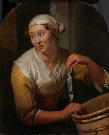 卖鲱鱼的女人`Woman Selling Herrings (1675 ~ 1680) by Godfried Schalcken