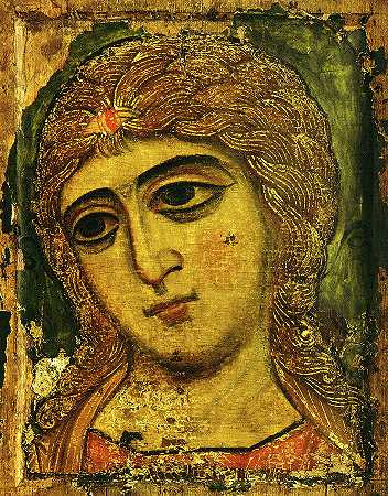金色头发的天使，大天使加布里埃尔，1200年`The Angel with Golden Hair, Archangel Gabriel, 1200 by Russian Icon