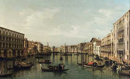 大运河与福斯卡里宫和莫罗林的景观`View of Grand Canal with the Palazzi Foscari and Moro Lin by Bernardo Bellotto