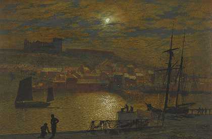 苏格兰头的惠特比，Esk上的月光`Whitby From Scotch Head, Moonlight On The Esk (1879) by John Atkinson Grimshaw