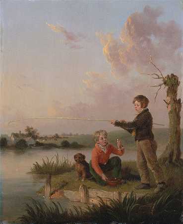 年轻的钓鱼者`The Young Anglers by Edmund Bristow