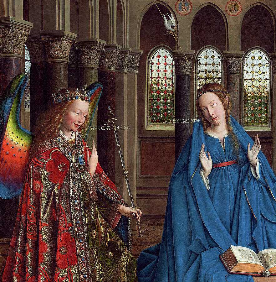圣母玛利亚和大天使加布里埃尔`The Annunciation, Virgin Mary and Archangel Gabriel by Jan van Eyck