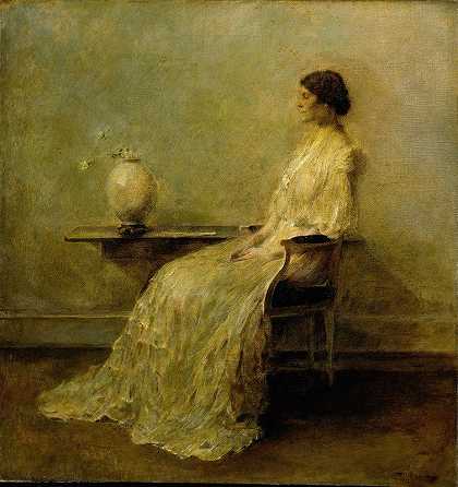 白衣女士（第二）`Lady in White (No. 2) (ca. 1910) by Thomas Wilmer Dewing