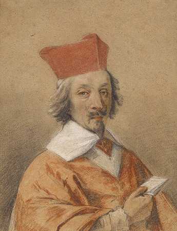 黎塞留枢机主教阿尔芒·让·杜普莱西斯肖像`Portrait of Armand~Jean du Plessis, Cardinal de Richelieu (about 1632–1634) by Simon Vouet