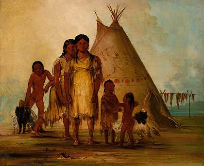 两个科曼奇女孩`Two Comanche Girls (1834) by George Catlin