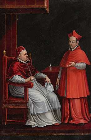 教皇保罗五世和他的侄子希皮奥内·博格塞坐在一起`Pope Paul V, seated, with his nephew Scipione Borghese by Ottavio Maria Leoni
