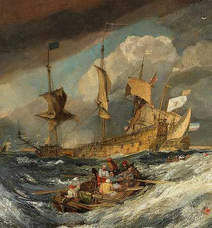 1804年，为荷兰人抛锚的船只`Boats Carrying Out Anchors to the Dutch Men of War, 1804 by Joseph Mallord William Turner