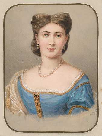 一位身穿蓝色丝绸连衣裙的女士的肖像`Bildnis einer Dame in blauem Seidenkleid by Emanuel Thomas Peter